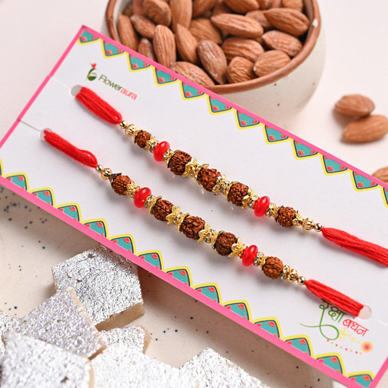 Kaju Katli With Nuts N Rudraksh Rakhis for USA