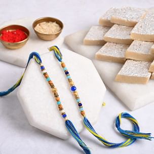 Kaju Katli With Two Beaded Rakhis - Rakhi to USA