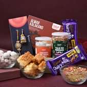 Buy Bhaiya Bhabhi Rakhi Set Online - Alwar ka Kalakand with Chatpati, Tulsi mix N Chocolaty Delights Couple Rakhi