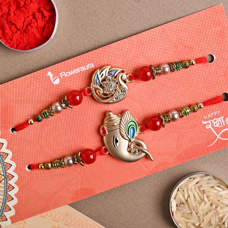 Send Kalakand With Mor Ganesha Rakhis - Set of 2 rakhi for Brother