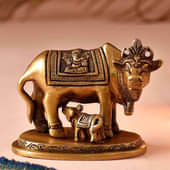 Kamdhenu Cow N Calf Brass Idol