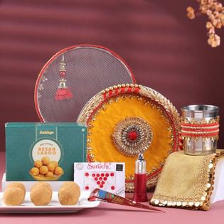 Karwa Chauth Essentials N Besan Ladoo Hamper