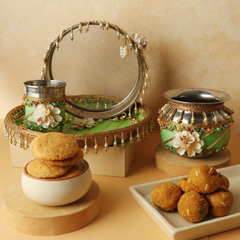 online karwa chauth thali N Sweets Hamper