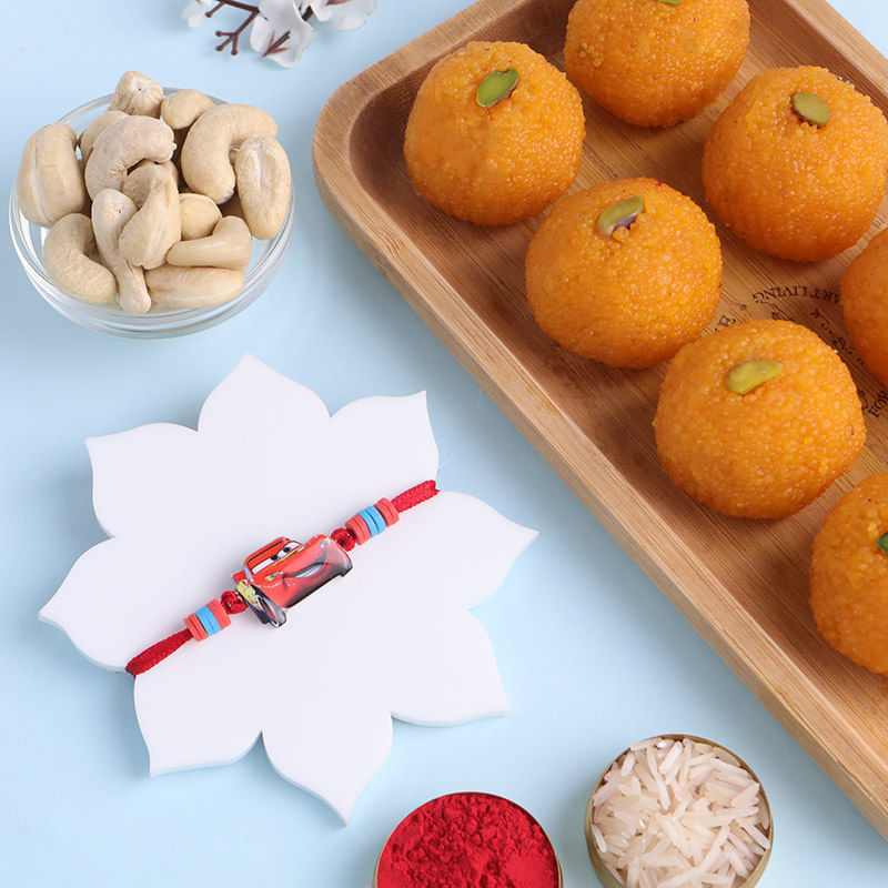 Kids Car Rakhi With Ladoos N Nuts
