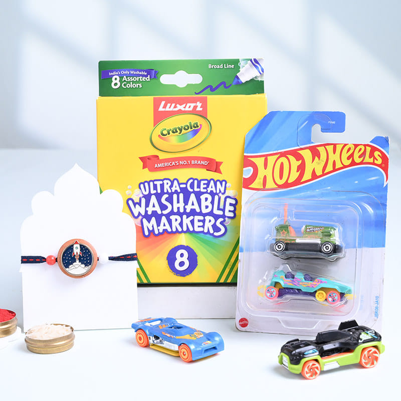 Kids Rakhi With Crayola Markers N Hot Wheels Cars