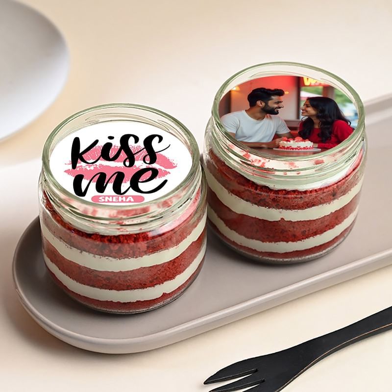 Kiss Me Red Velvet Photo Jar Cakes