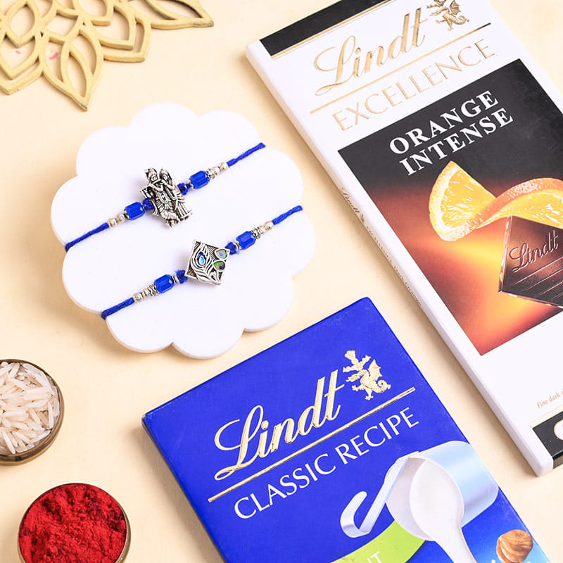 Spiritual Krishna Rakhi Duo With Chocolates