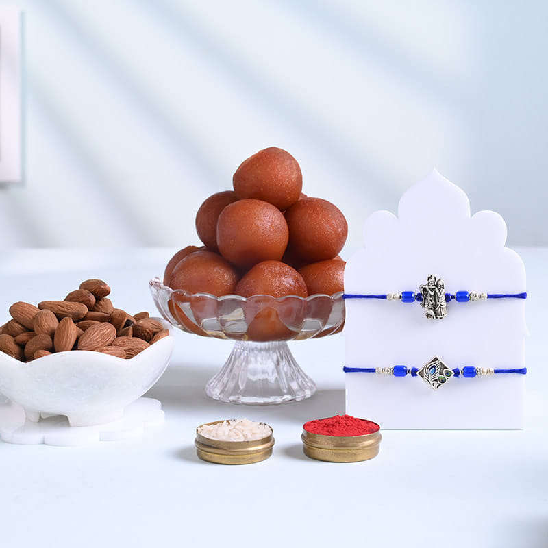 Krishna Rakhi Duo With Gulab Jamun N Almonds