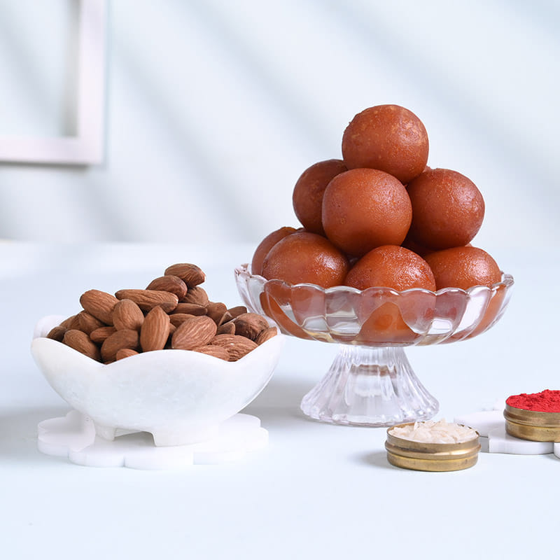 Krishna Rakhi Duo With Gulab Jamun N Almonds