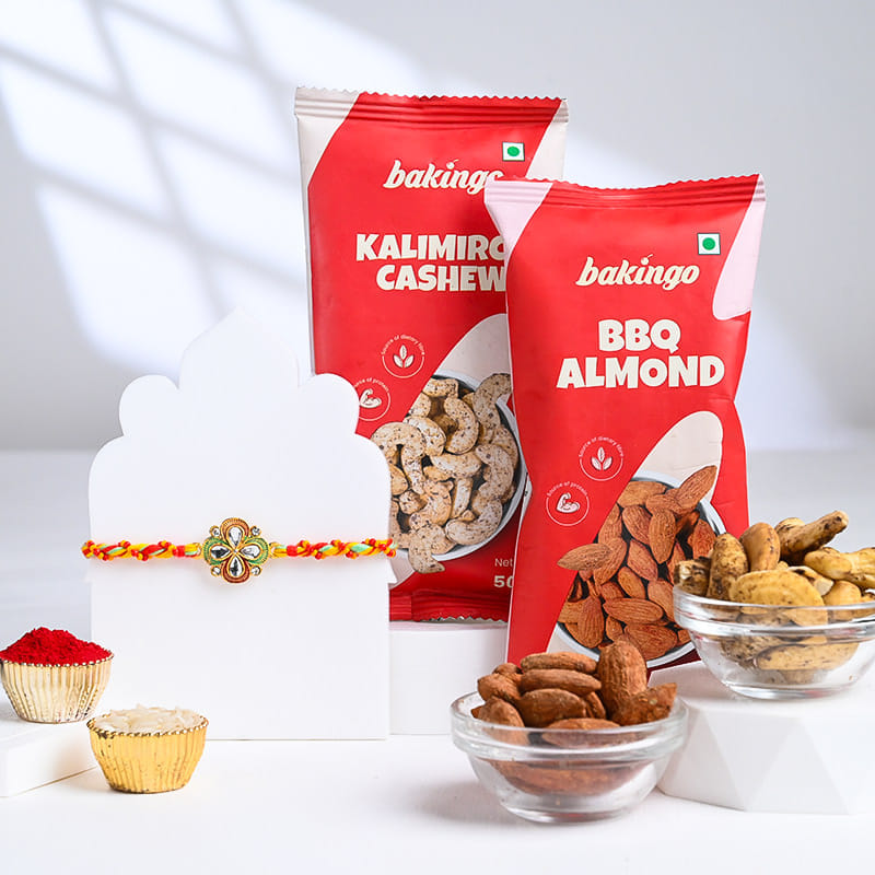 Kundan Floral Rakhi With Flavoured Dry Fruits