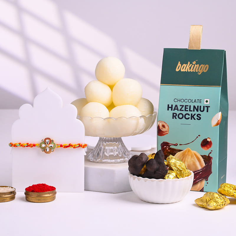 Kundan Floral Rakhi With Sweet Treats