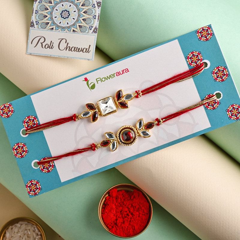 Send Stone Rakhi for Brother - Kundan N Stone Rakhi Duo online