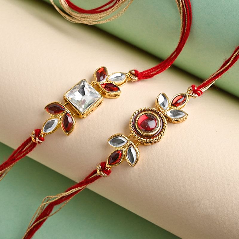 Order Stone Rakhi for Brother online - Kundan N Stone Rakhi Duo