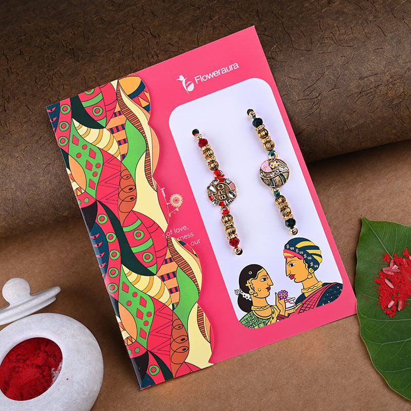 Kundan Rakhi online with chocolate gifts hamper rakhi view