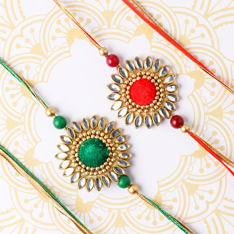 Set of 2 Kundan Velvet Rakhi