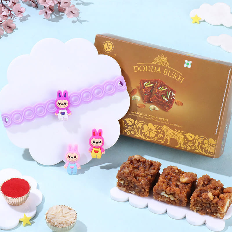 Labubu Kids Rakhi With Dodha Burfi