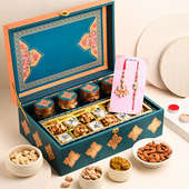 Lotus Couple Rakhi Hamper with Dry Fruits and Sweets