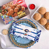 Buy Set of 2 rakhi online for Brother - Ladoo With Traditional Rakhi Duo