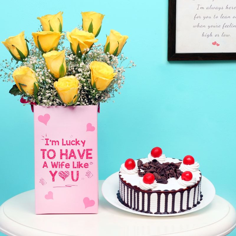 Combo of Roses and Cake for Wife