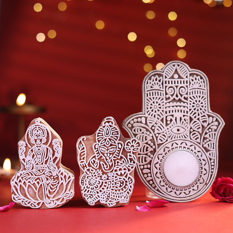Lakshmi Ganesh Blocks N Hamsa Candle Holder