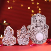 Lakshmi Ganesh Blocks N Hamsa Candle Holder