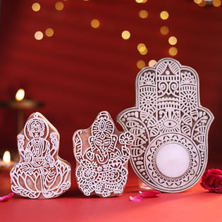 Lakshmi Ganesh Blocks N Hamsa Candle Holder