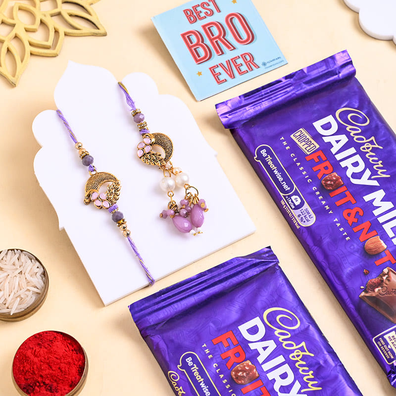 Lavender Bhaiya Bhabhi Rakhis With Cadbury Bars