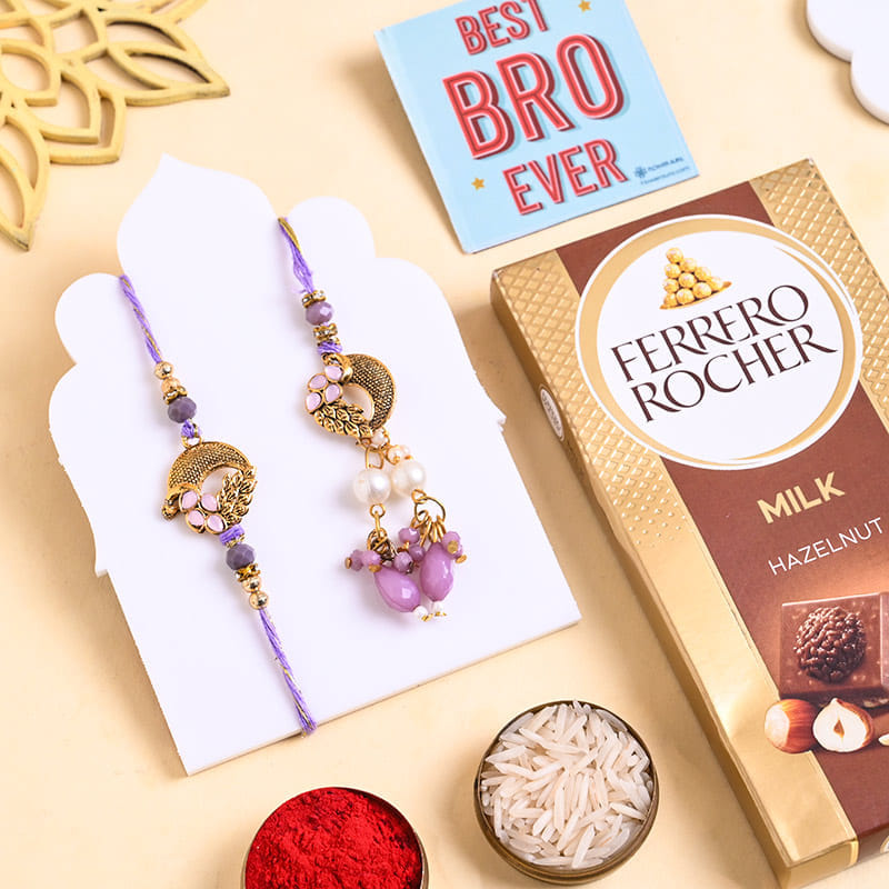 Lavender Bhai Bhabhi Rakhi Set With Chocolate