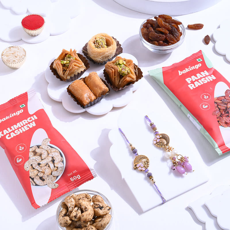 Lavender Bhai Bhabhi Rakhis With Baklava N Nuts