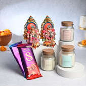 Laxmi Ganesha with Three Candles and Chocolates