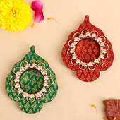 Leaf Brocade Diya Set OF 2