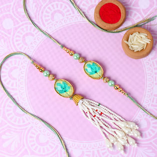 Leaf Imprinted Pearl Couple Rakhi