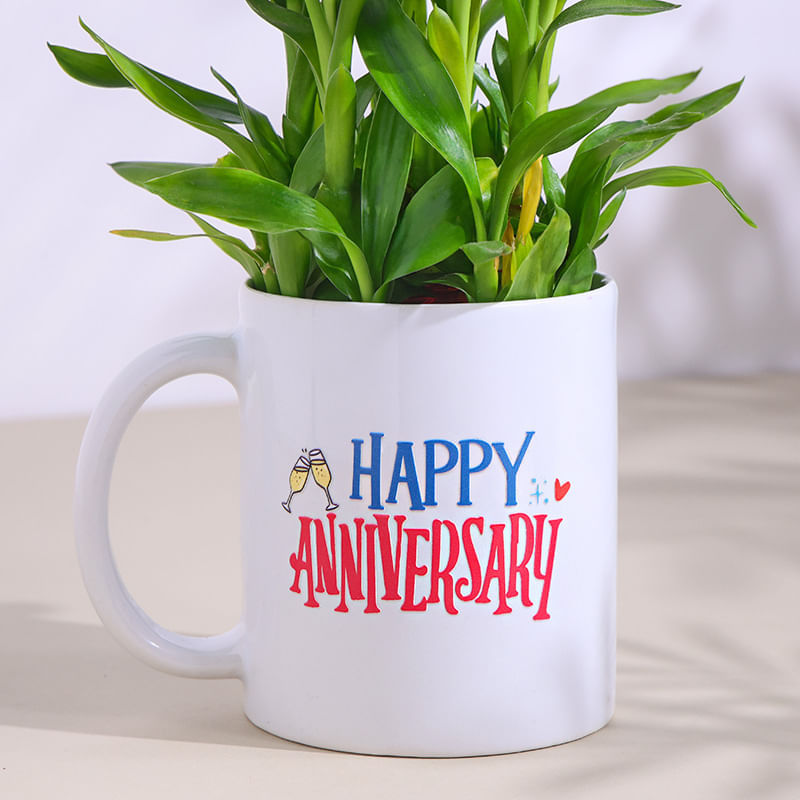 Leafy Bamboo Plant In Anniversary Mug