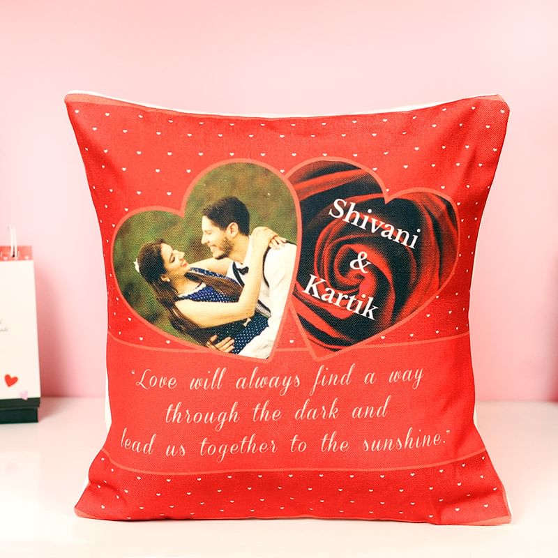 Personalised red coloured Cushion Gift 