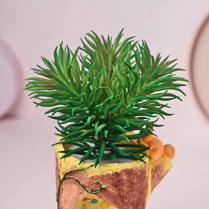 Lifelike Asparagus Marry in Engraved Tree Trunk Planter