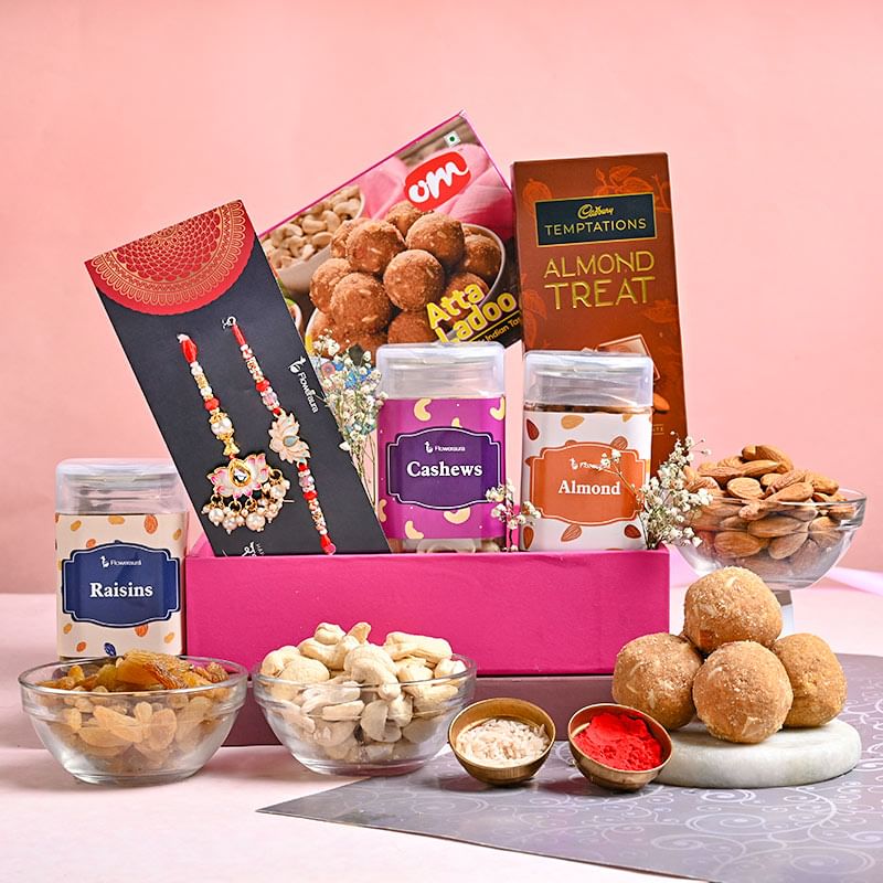 Order Rakhi For Bhaiya bhabhi Online With Chocolates, Dry Fruits, Sweets Combo - Lumba Rakhi