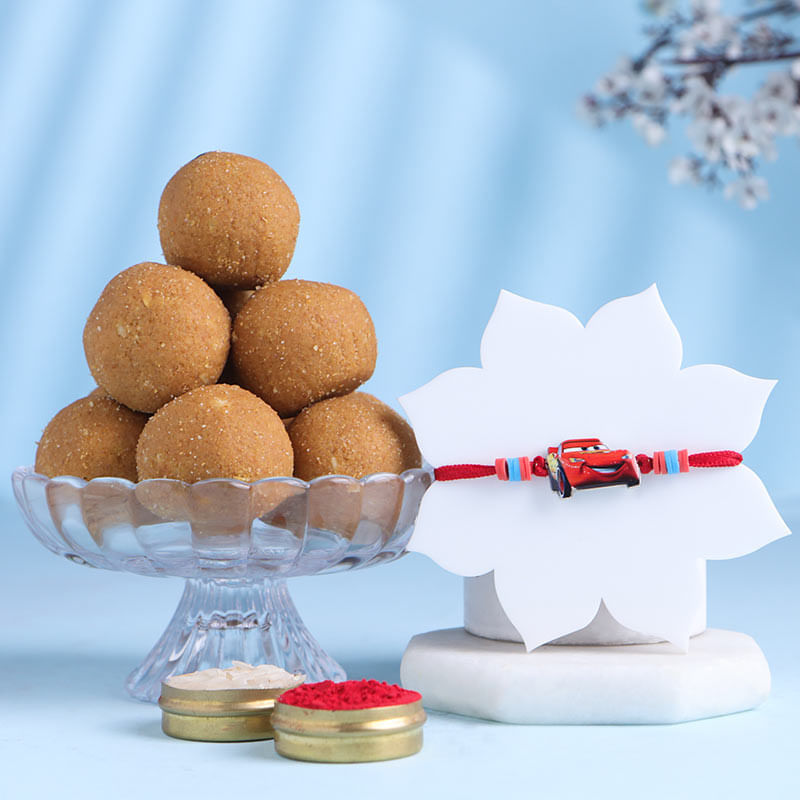 Lightening Mcqueen Kids Rakhi With Besan Ladoo-Canada