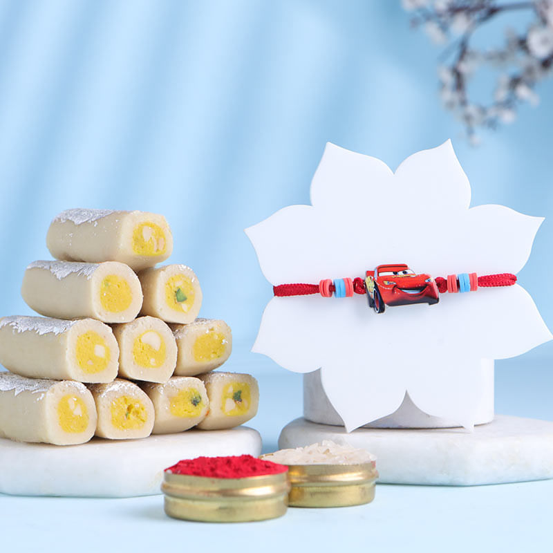 Lightning Mcqueen Kids Rakhi With Kaju Pista Roll-Canada