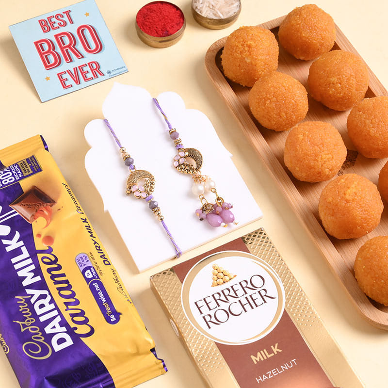 Lilac Bhaiya Bhabhi Rakhis With Sweet Treats