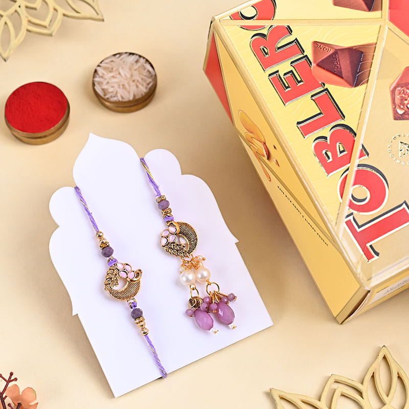 Lilac Charm Bhai Bhabhi Rakhi Set With Chocolates