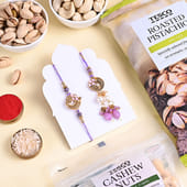Lilac Charm Bhai Bhabhi Rakhi Set With Dry Fruits