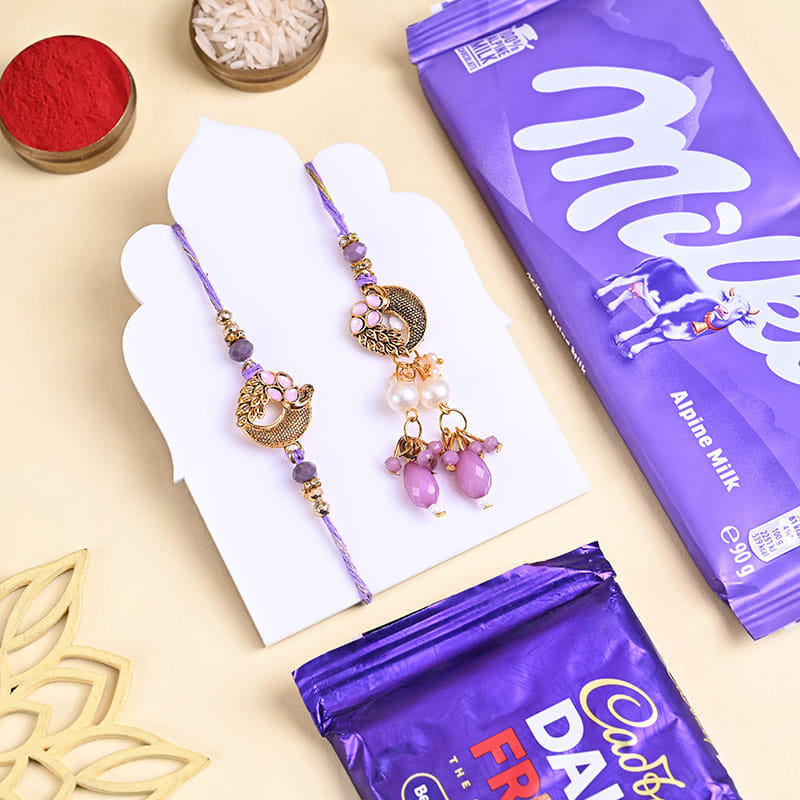 Lilac Charm Bhai Bhabhi Rakhis N Chocolates Combo