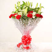 Lily Carnation Beauty - Bouquet of 7 White Lilies and 10 Red Carnations