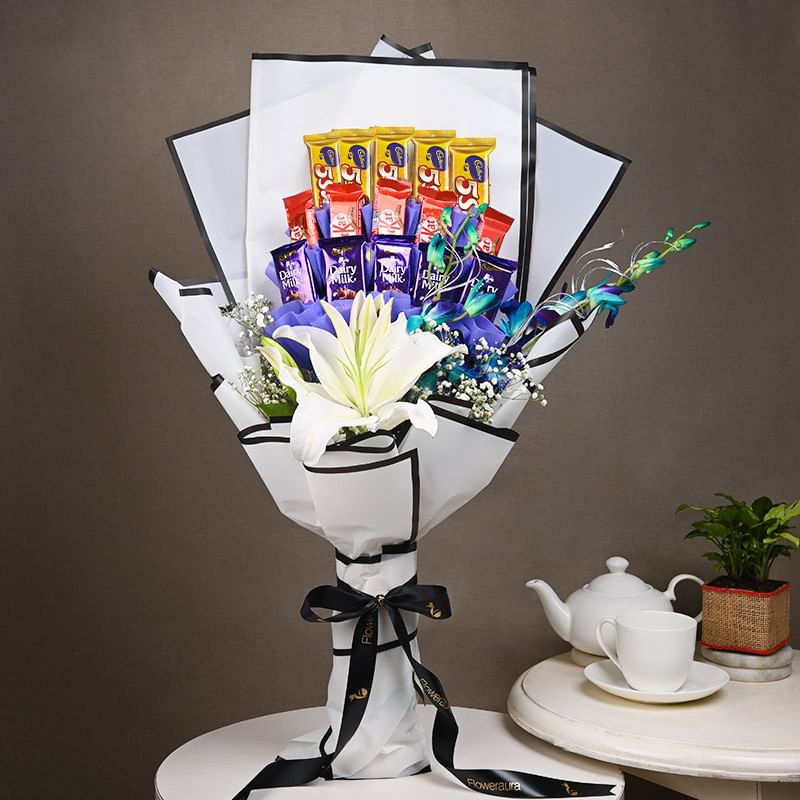 Lily Orchid bouquet with Chocolates