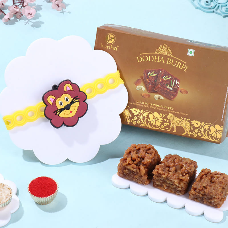Little Lion Kids Rakhi With Dodha Burfi