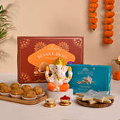 Lord Ganesha Idol With Haldirams Laddoo N Kaju Katli