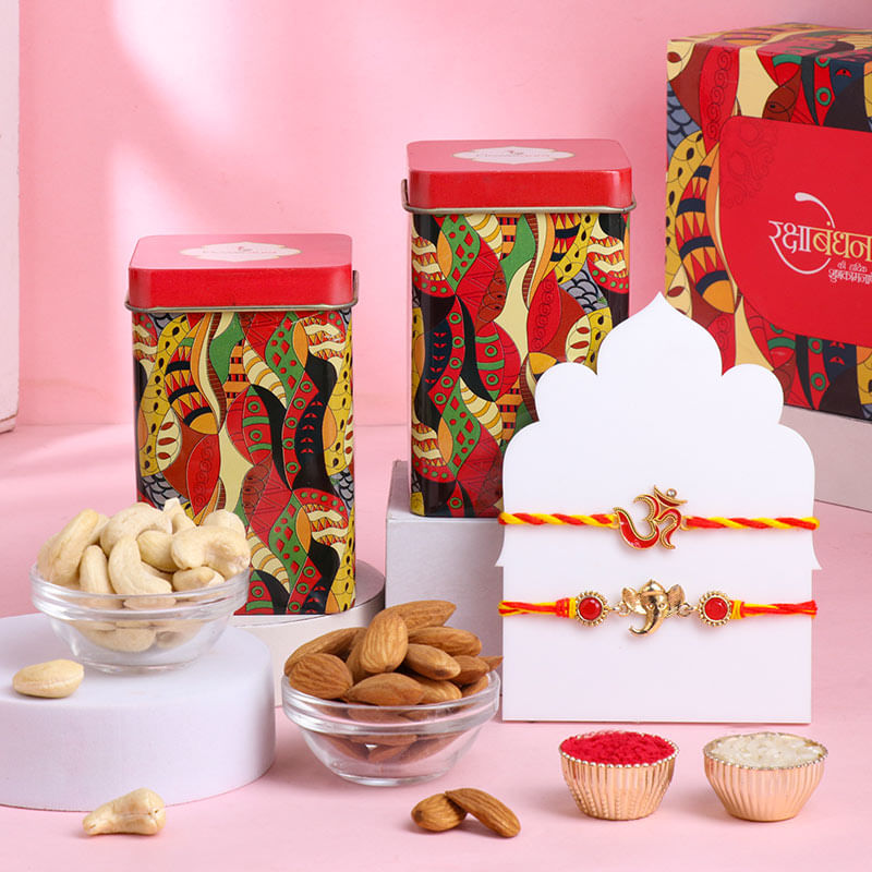 Lord Ganesha N Om Rakhis With Assorted Dry Fruits