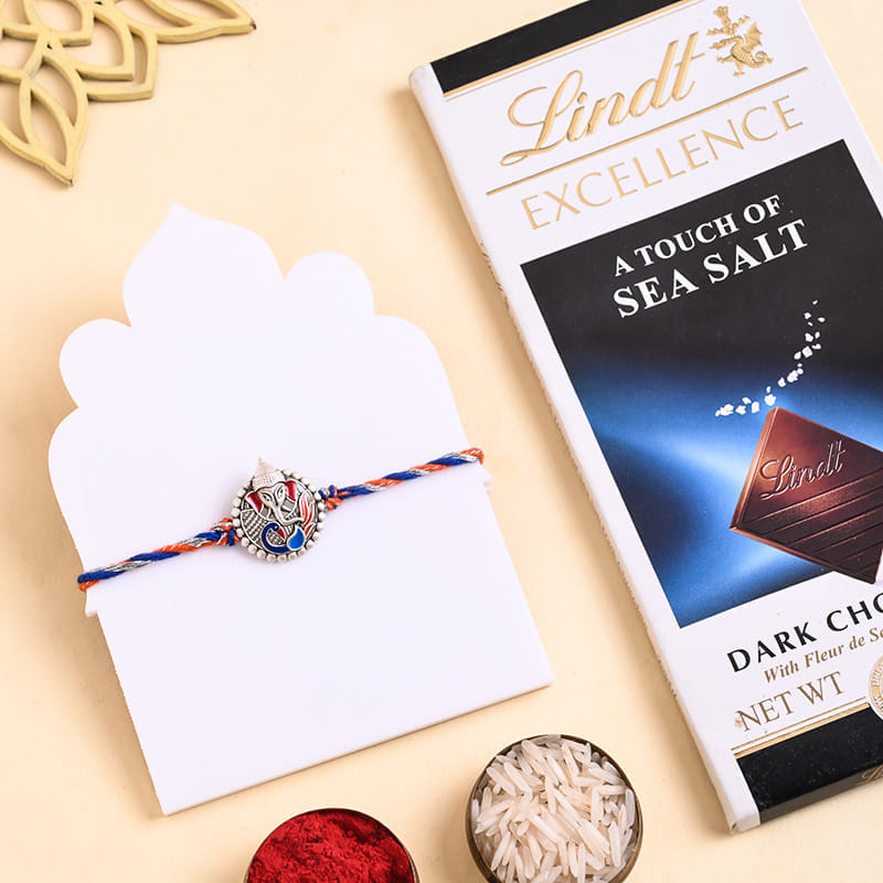 Lord Ganesha Rakhi With Lindt Chocolate