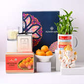 Lord Ganesha With Scented Candle Bamboo N Ladoo Mug - Send New Year Gifts to India