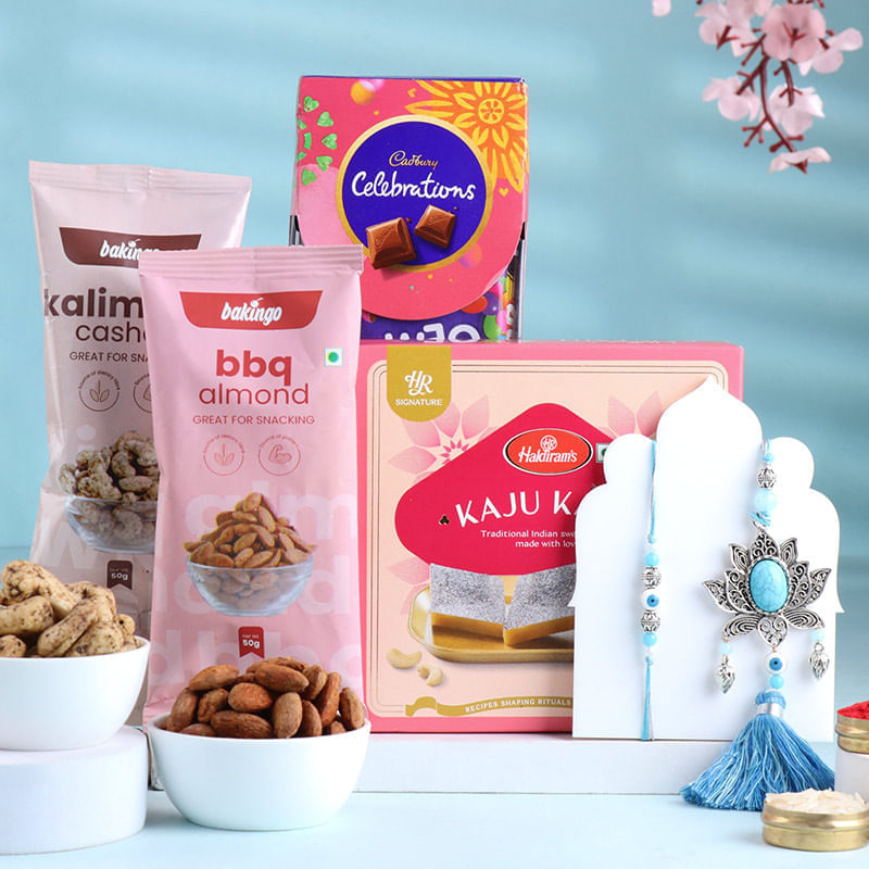 Lotus Bloom Bhai Bhabhi Rakhi With Festive Treats